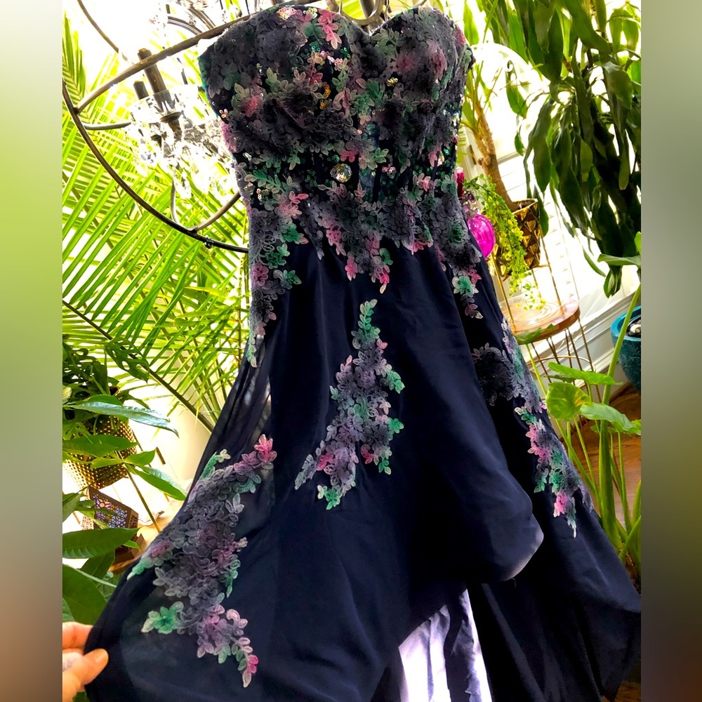 Custom Strapless High Low Appliqué Dress